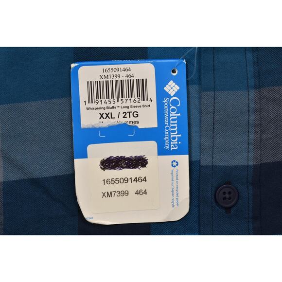 NEW Columbia Men's XXL/2TG Blue Plaid Button Down Whispering Bluffs Shirt - Picture 6 of 8